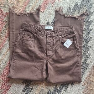 Brown Frayed Hem Free People Crop Jeans Size 27
